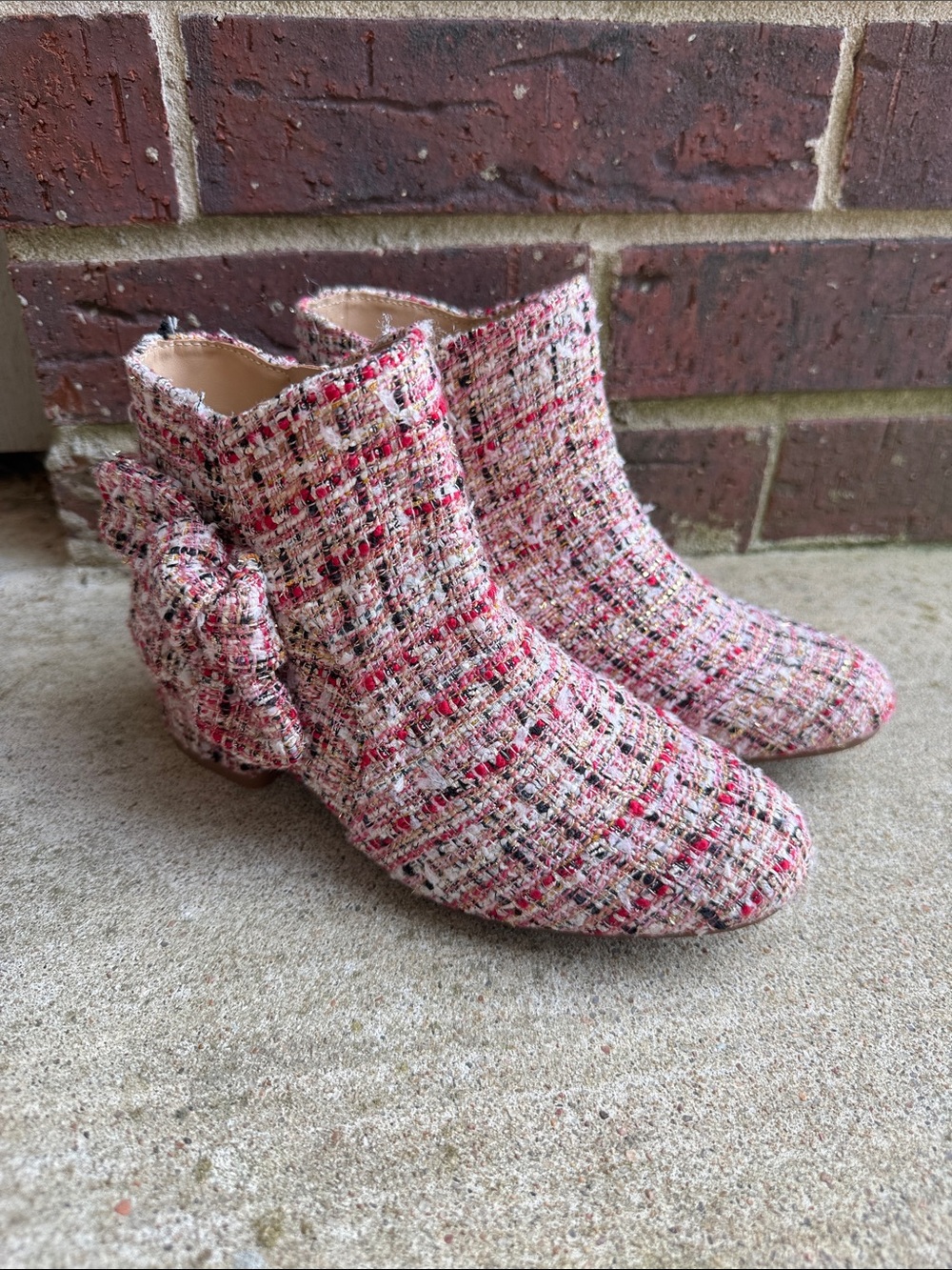 Copper Key Tweed Bow Ankle Boots